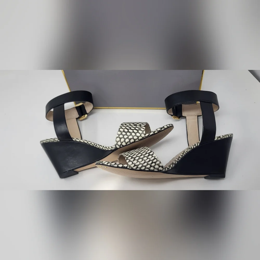 Louise et Cie Black and White Wedge Shoes with Textured Design and Ankle Strap - Picture 3 of 14